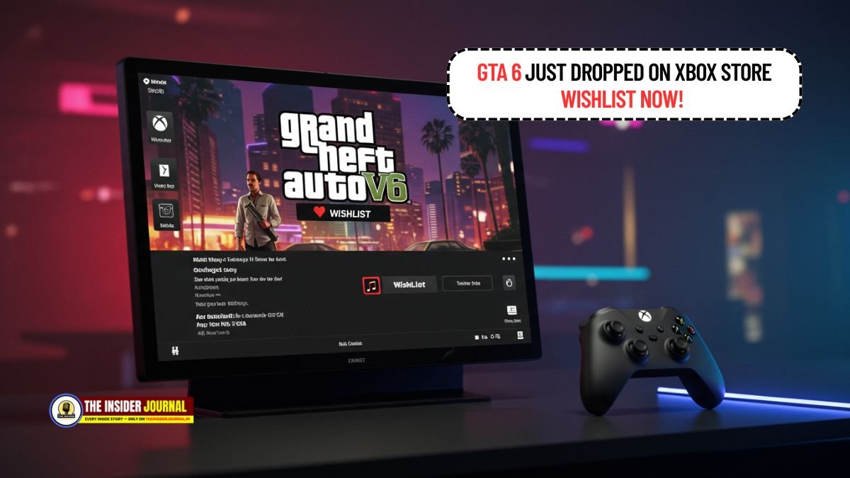 GTA 6 listed on Xbox Store screen with wishlist button highlighted on Xbox Series X interface