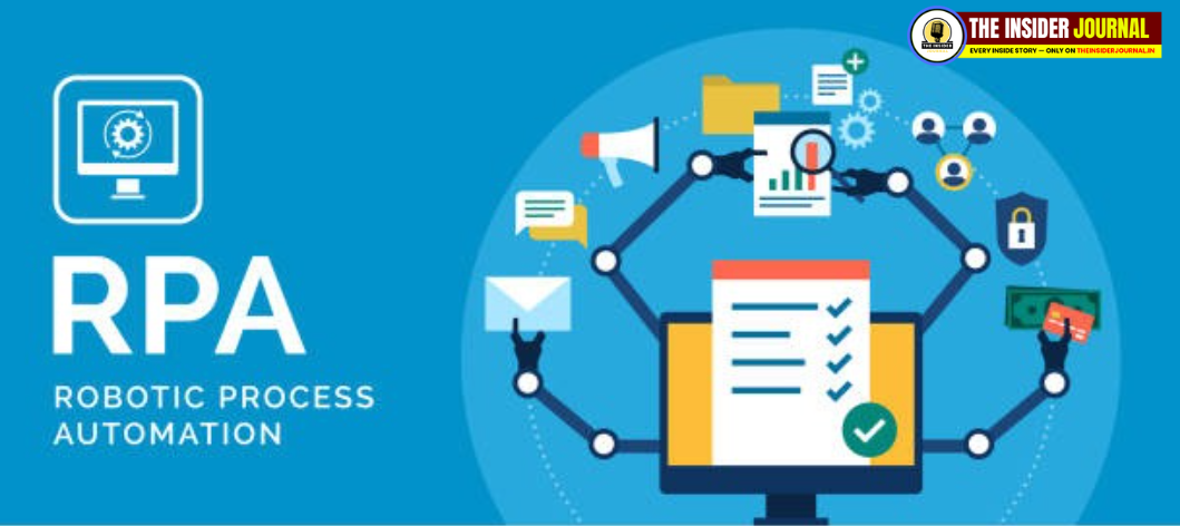 Digital Robotic Process Automation software bot automating business workflows on a computer screen in a modern office