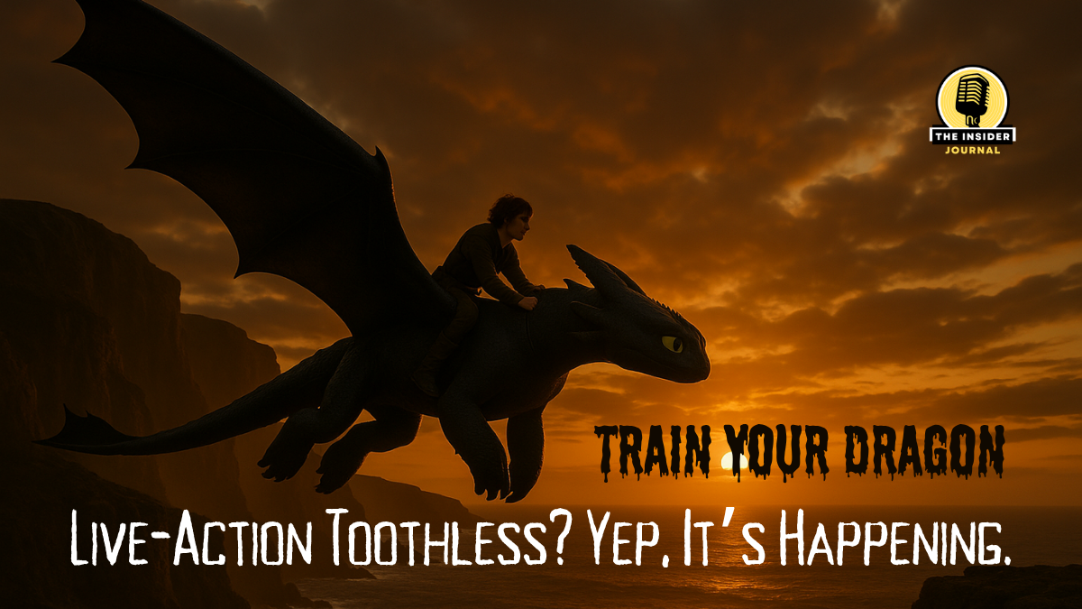 Live-action Hiccup and Toothless flying in the Train Your Dragon movie 2025.