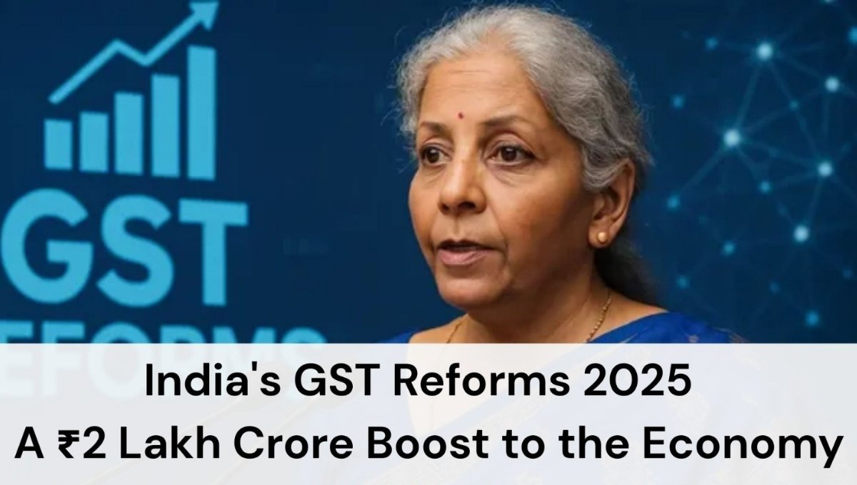 "Finance Minister announcing new GST reforms in India to simplify the tax system"
