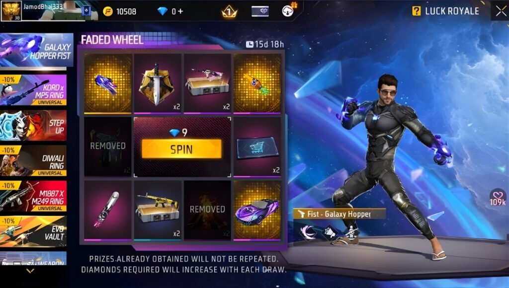 Faded Wheel Event 2025: Spin for Galaxy Hooper Fist, Dagger Carrot and Free Fire Max Rewards 3 Faded Wheel Event