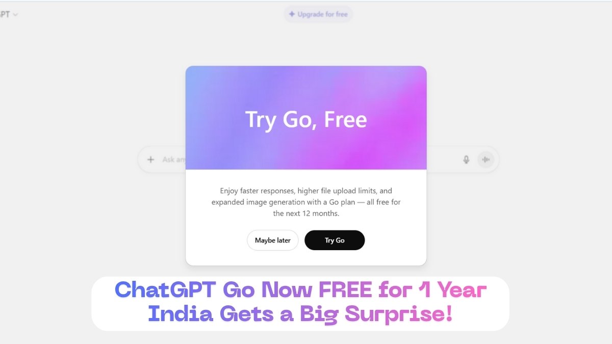 ChatGPT Go free in India for one year, OpenAI GPT-5 plan announcement with user on laptop.