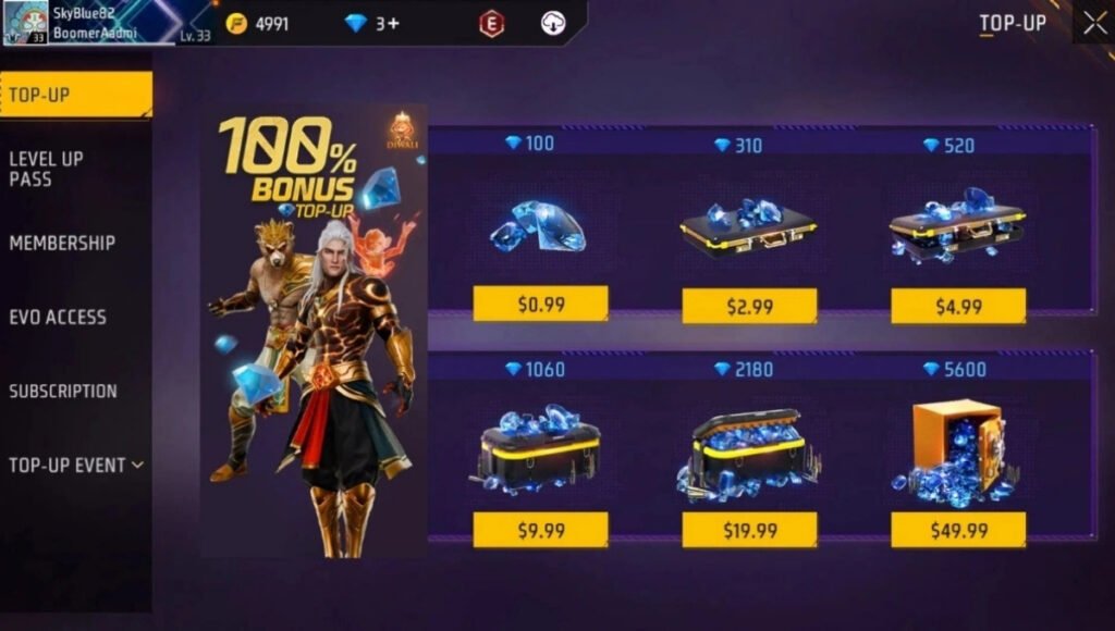 Free Fire Cheap Diamond Top Up